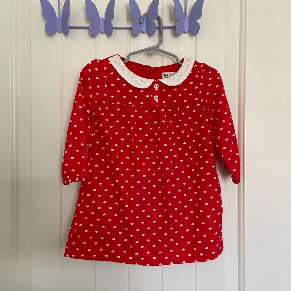 NWOT | Beebay baby girl’s polka dotted lace neckline dress‎ — 12-18 months